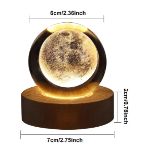 3d Galaxy Solar System Crystal Ball Night Light With Wooden Base